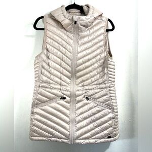 DKNY Sport-Premium down hooded puffer vest in pearlized pink.Size Large